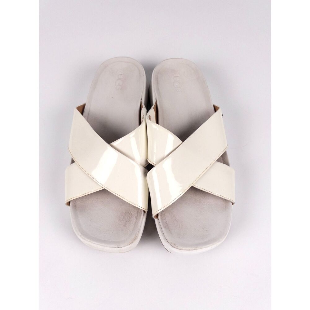 UGG Emily Slide Sandals White Patent Leather Womens Size 7 Comfort
